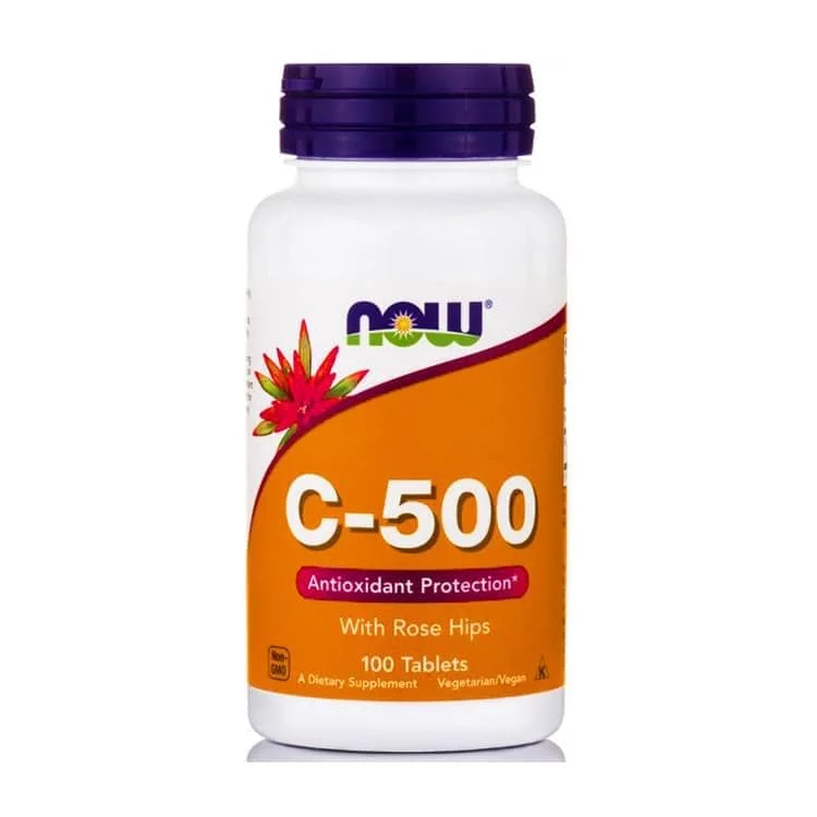 NOW Vitamin C-500 with Rose Hips 100 tabs фото